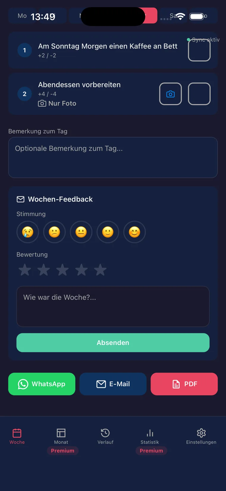 Devotion app screenshot: weekly partner feedback on the D/s dynamic